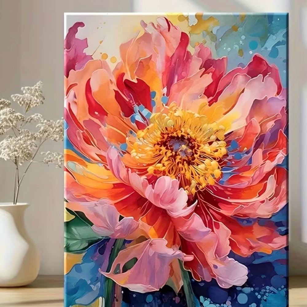 Vibrant Multicolor Floral Canvas Wall Art - Contemporary Bloom approx 16x24